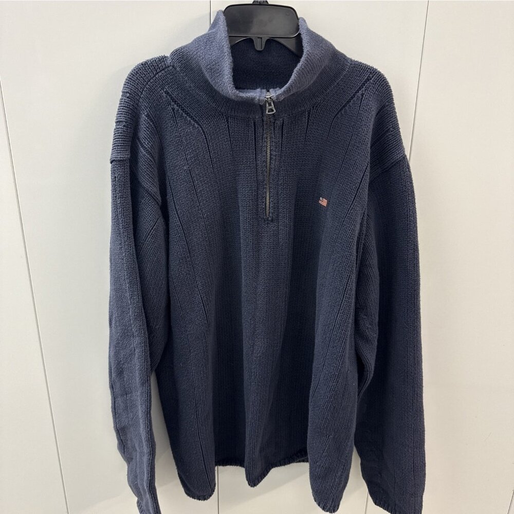 Vintage Polo Jeans Co Knit Sweater XL Navy Blue 1/4 Zip Pullover Long Sleeve Y2K